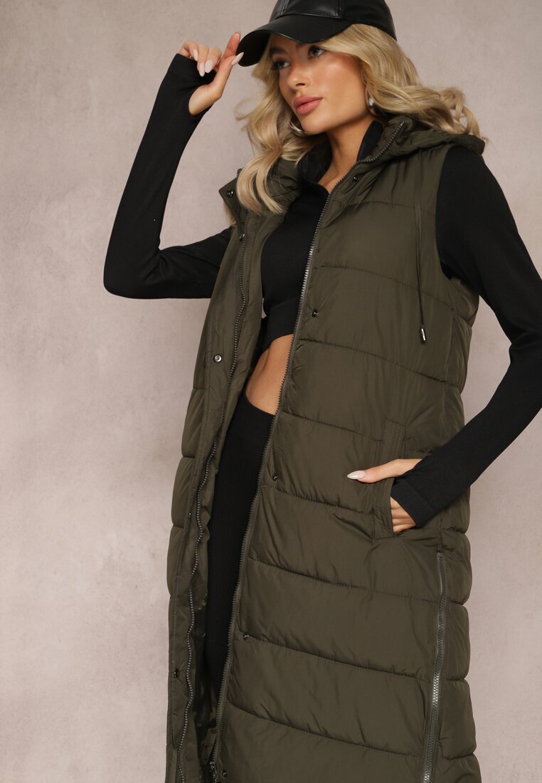 j.style Vestă Verde închis Matlasată model lung cu glugă Tawari