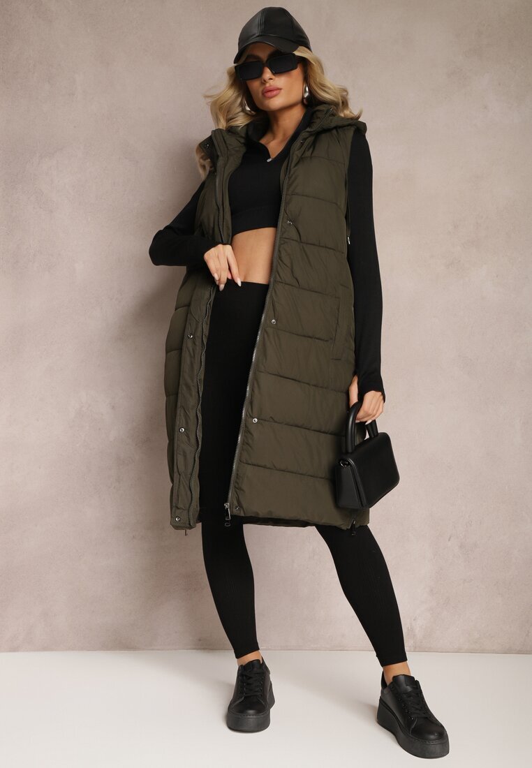 j.style Vestă Verde închis Matlasată model lung cu glugă Tawari