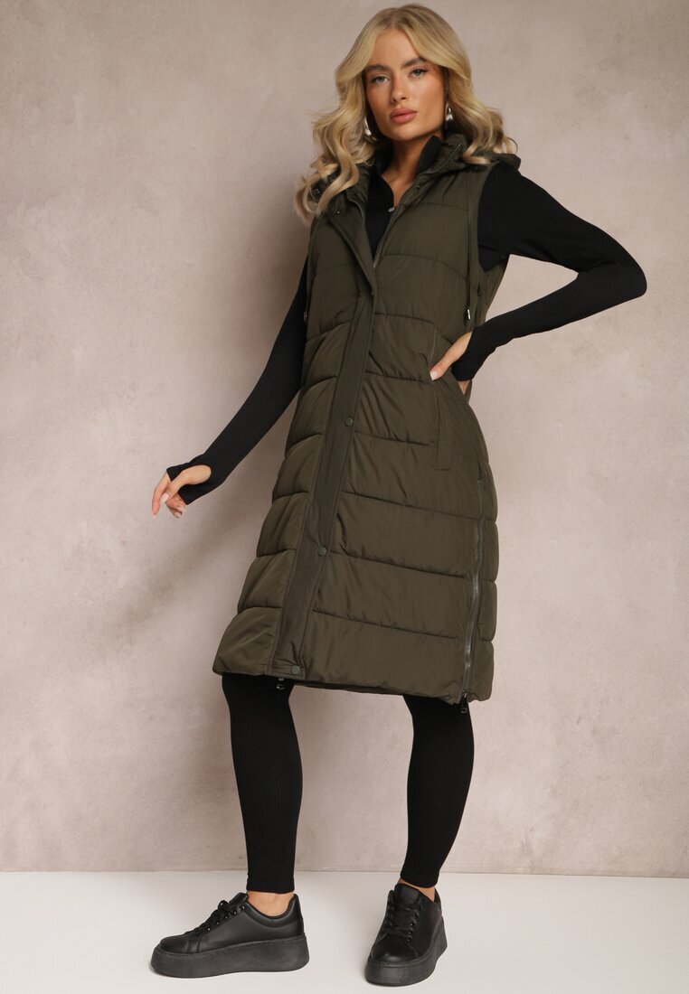 j.style Vestă Verde închis Matlasată model lung cu glugă Tawari