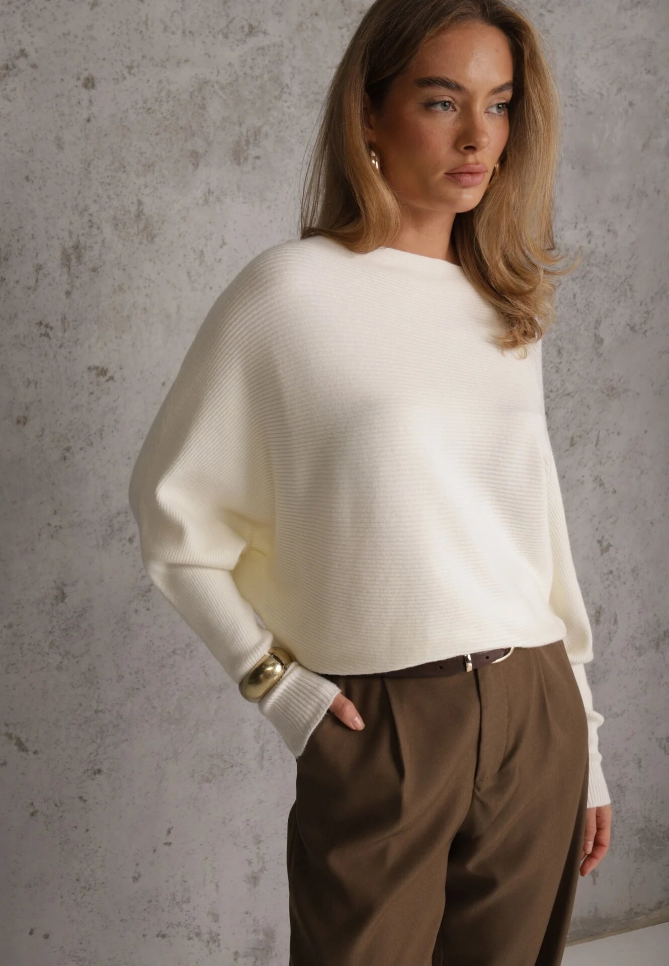 j&x Basic pulover batwing cu vâscoză Rosanel Bej deschis