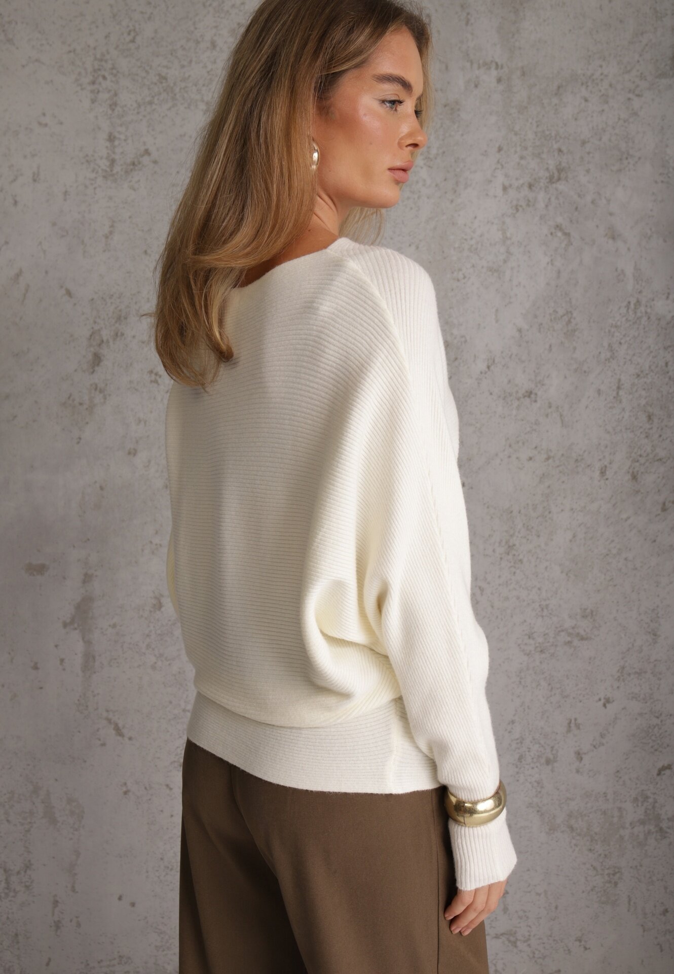 j&x Basic pulover batwing cu vâscoză Rosanel Bej deschis