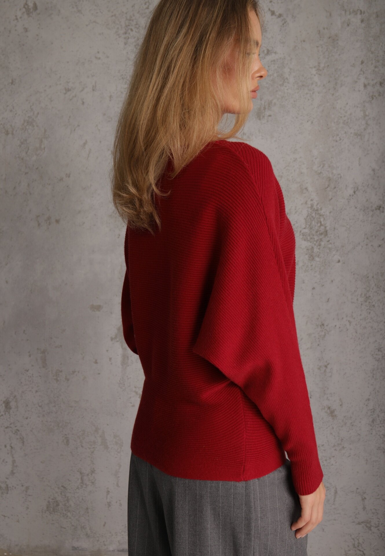 j&x Basic pulover batwing cu vâscoză Rosanel Bordo