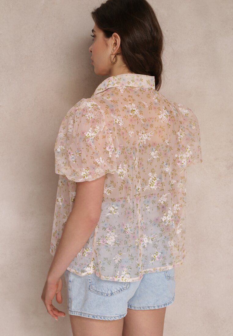 j&x Bluză roză din plasă cu imprimeu floral și guler Kiasia