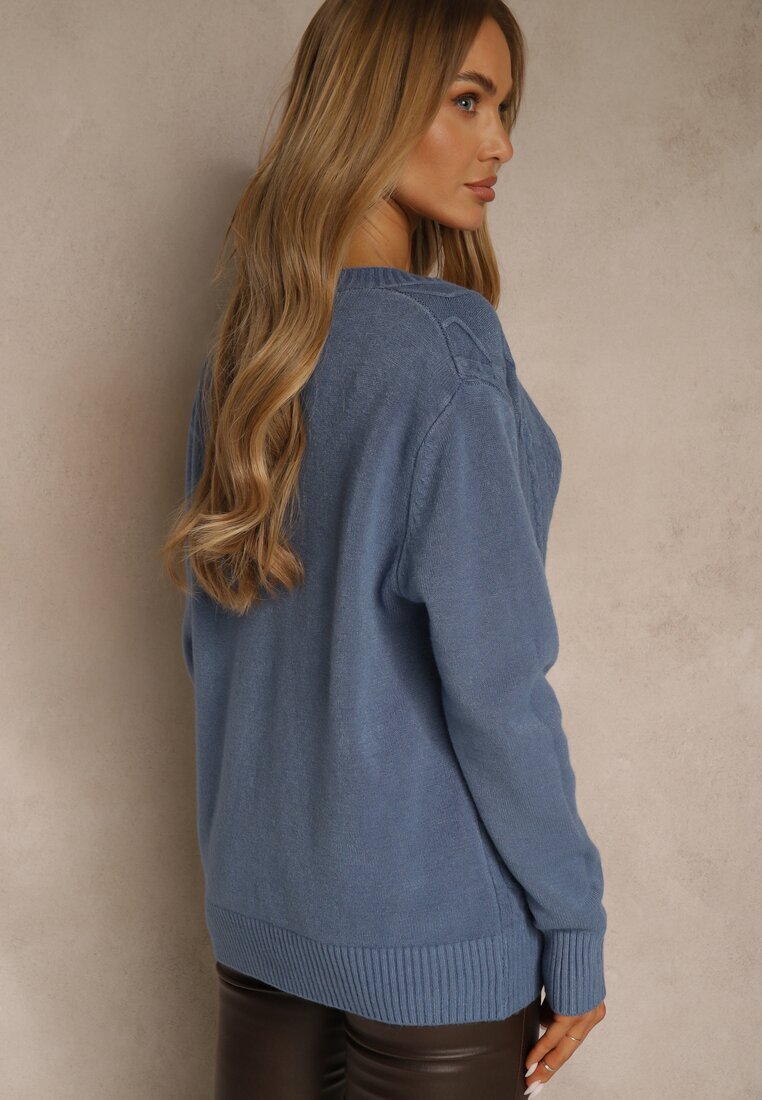 j&x Cardigan Albastru din Bumbac și cu Model în Relief Reisina