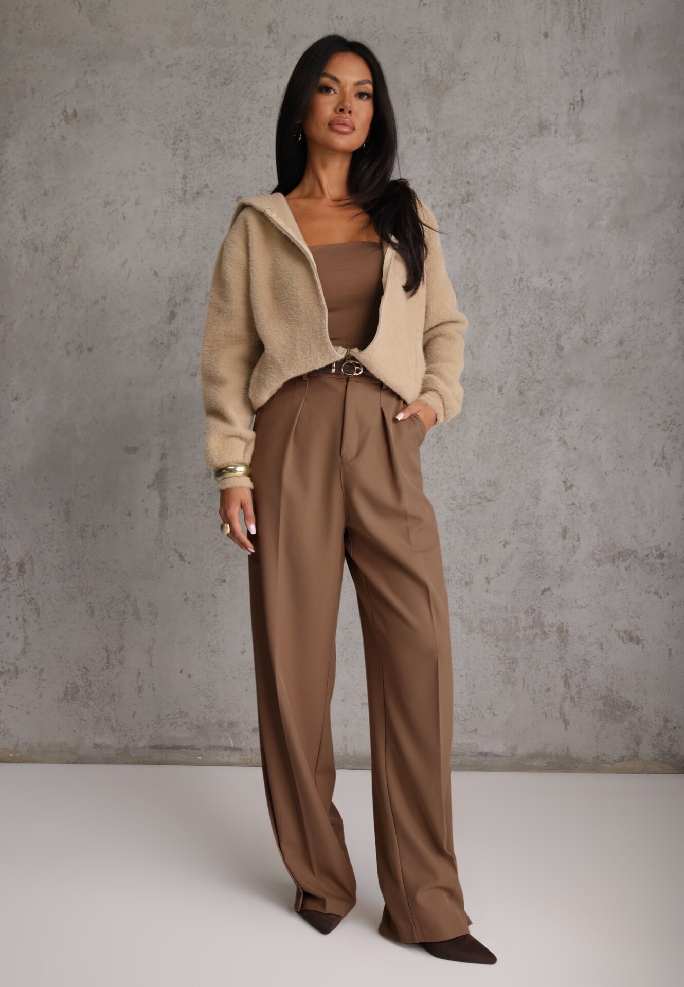 j&x Cardigan Bej Cu fermoar Din lână Cu glugă Aniole