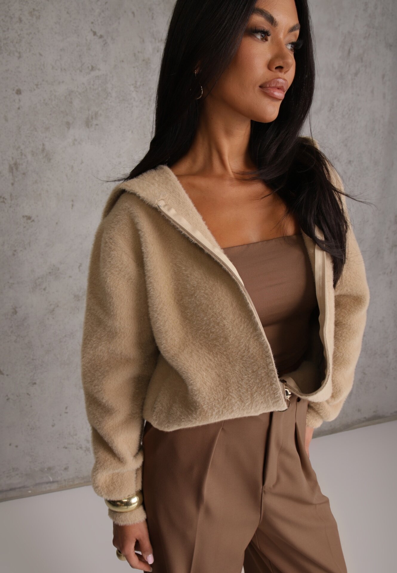 j&x Cardigan Bej Cu fermoar Din lână Cu glugă Aniole
