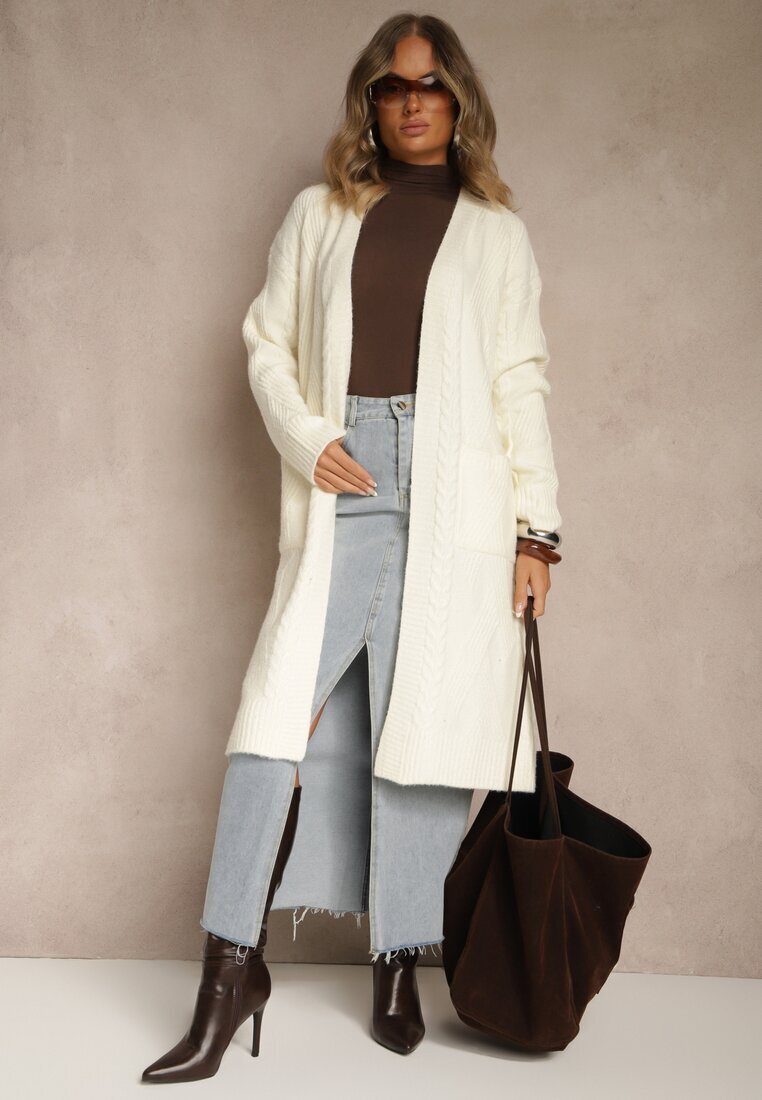 j&x Cardigan Bej deschis Embosat cu Lână cu croială deschisă și curea Dorrive
