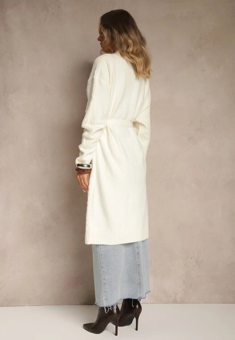 j&x Cardigan Bej deschis Embosat cu Lână cu croială deschisă și curea Dorrive