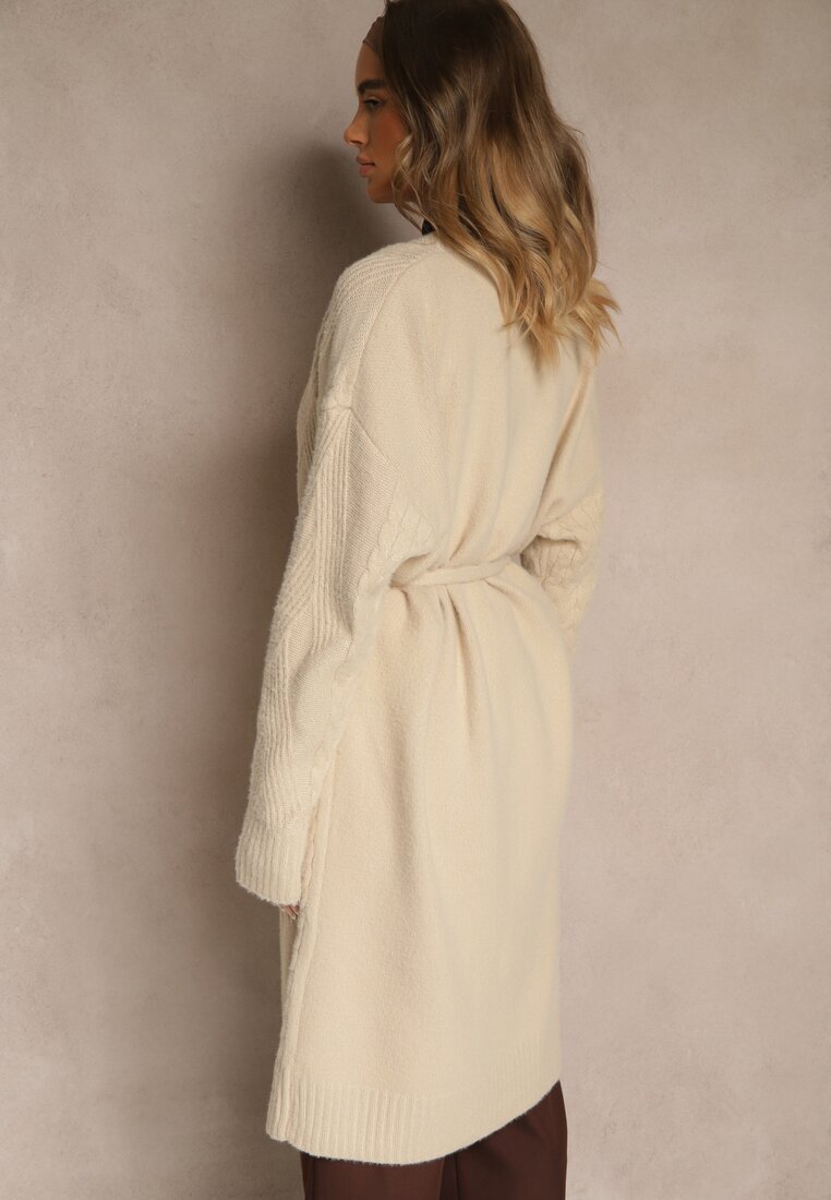 j&x Cardigan bej embosat cu lână cu croială fără închidere cu curea Dorrive