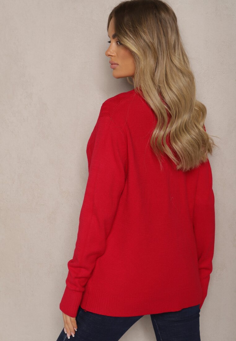 j&x Cardigan Casual Bordeaux cu bumbac cu buzunare decorat cu imprimeu în relief Mevanille