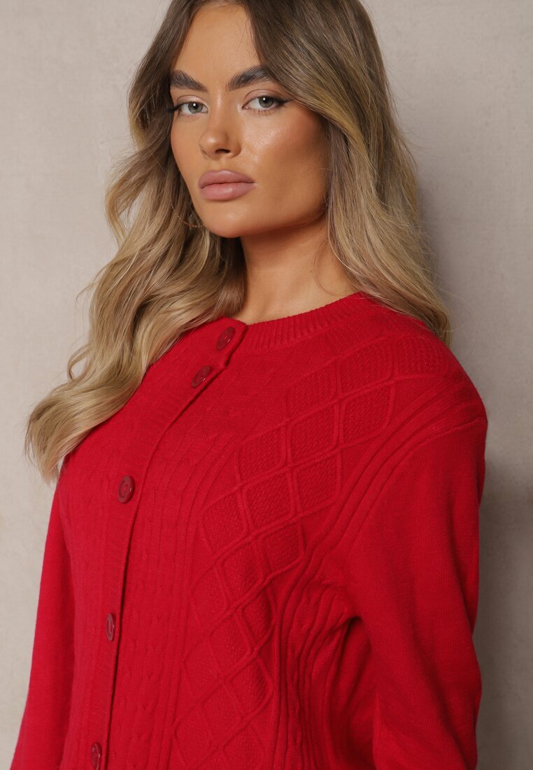 j&x Cardigan Casual Bordeaux cu bumbac cu buzunare decorat cu imprimeu în relief Mevanille