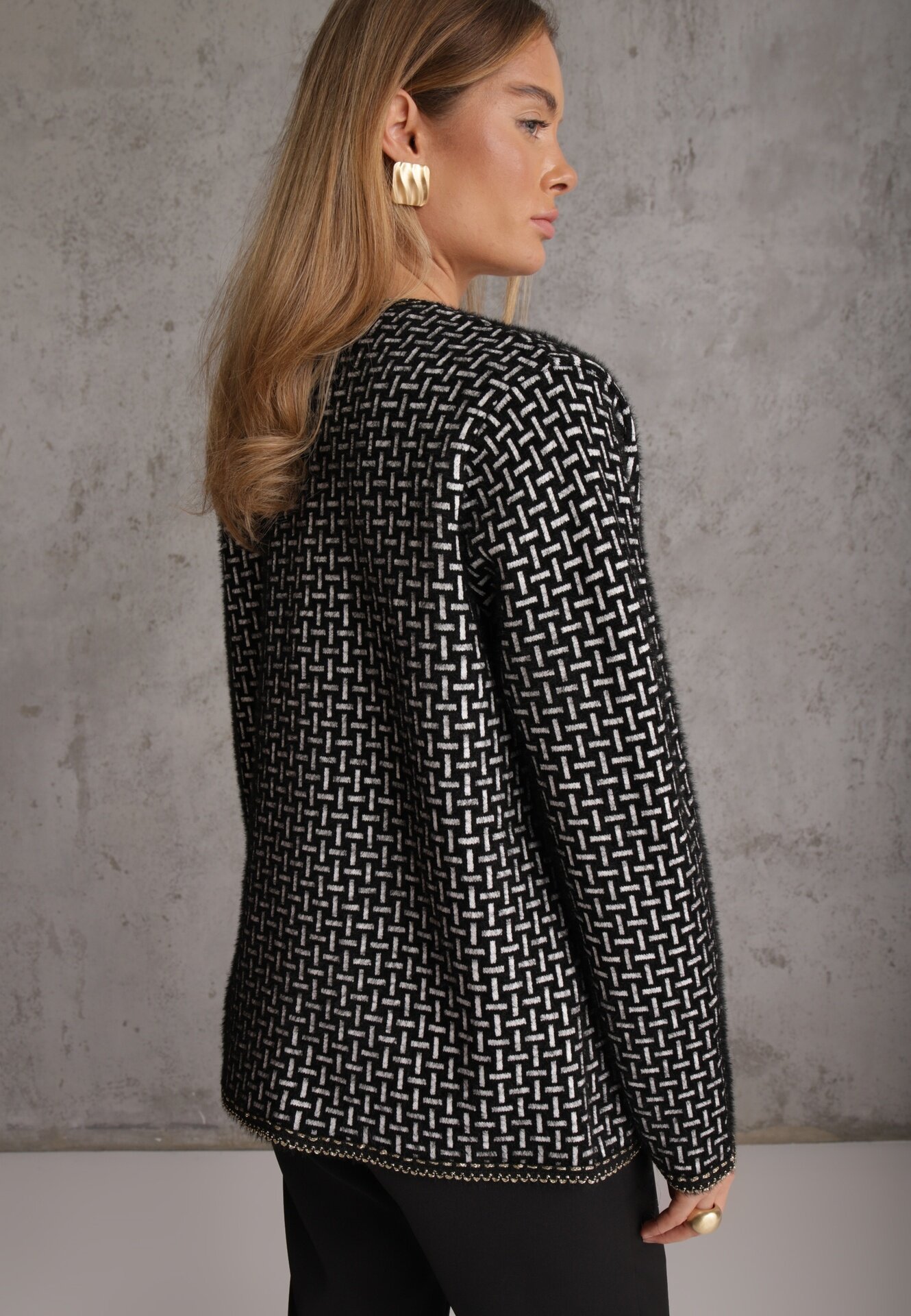 j&x Cardigan cu lână cu model geometric cu nasturi în stil perle Ifre Negru