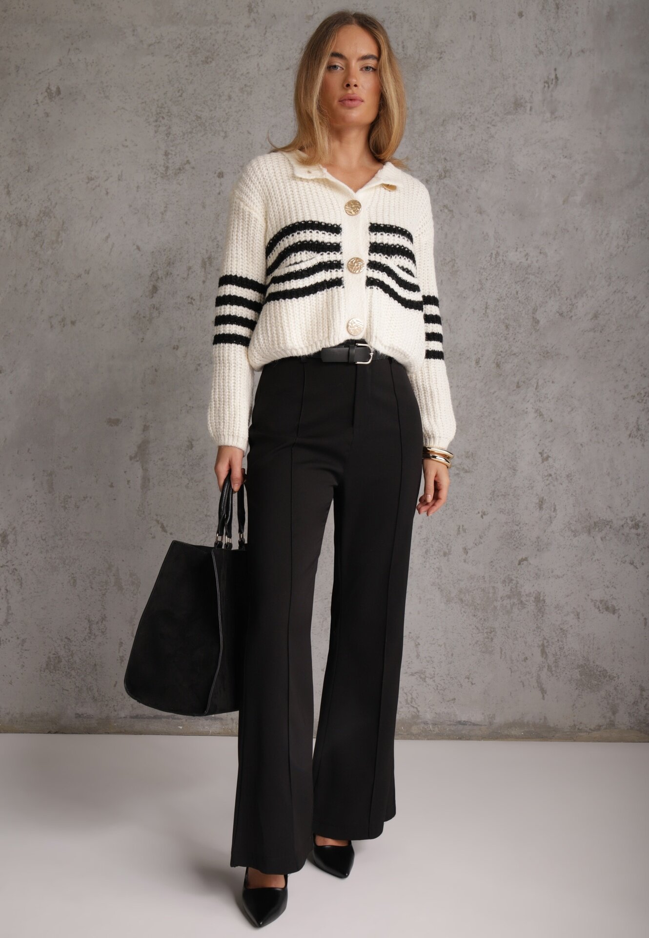 j&x Cardigan cu lână în dungi stil elegant Pallem Bej deschis