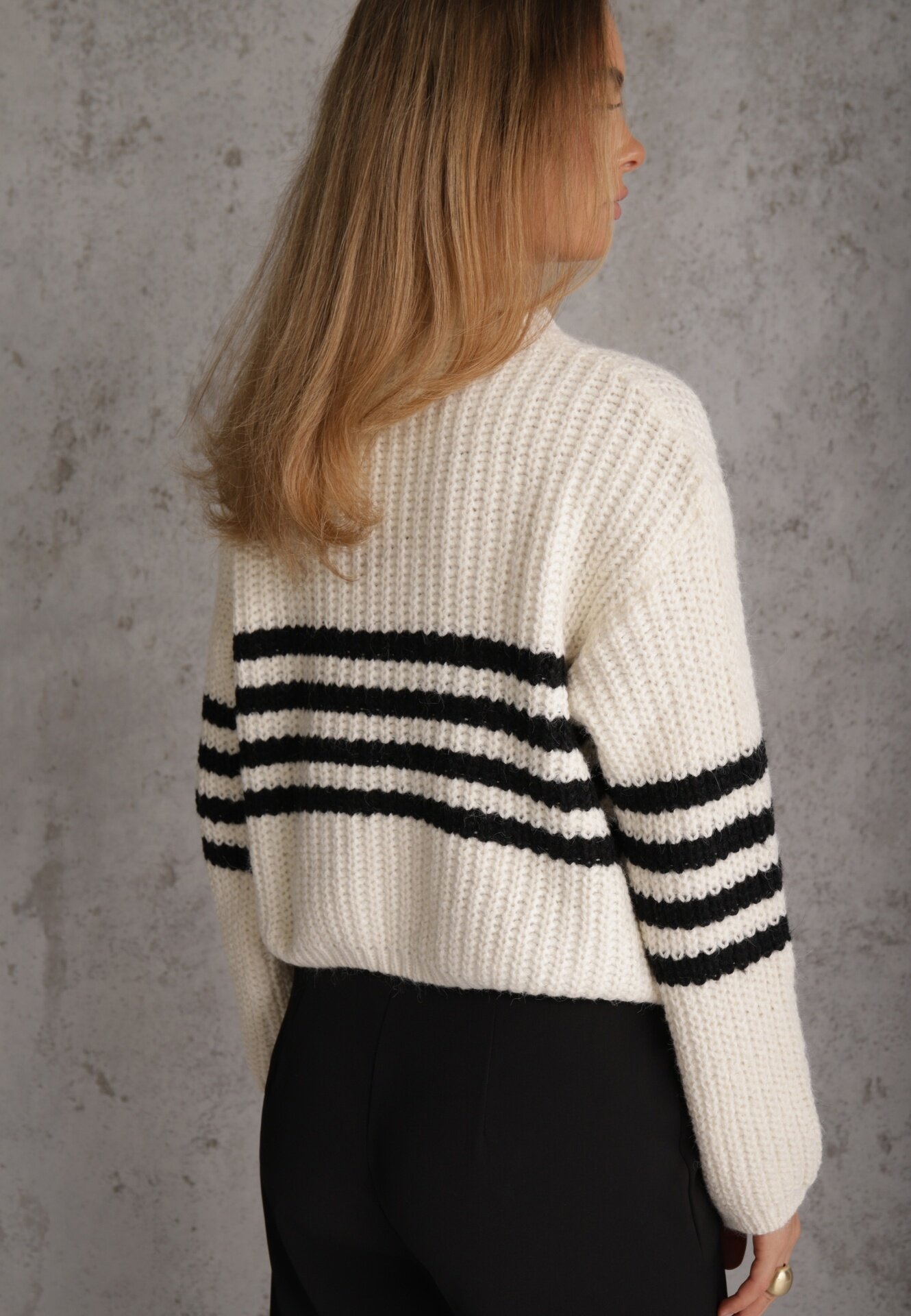 j&x Cardigan cu lână în dungi stil elegant Pallem Bej deschis