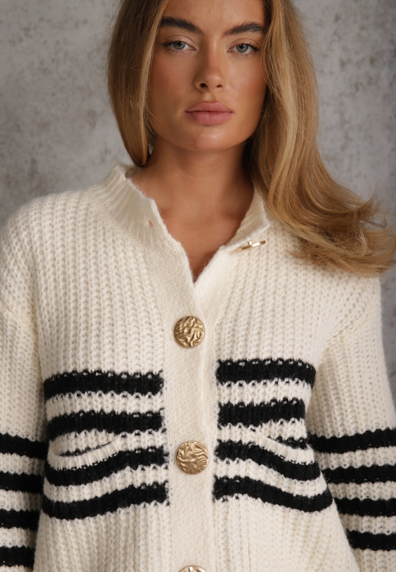 j&x Cardigan cu lână în dungi stil elegant Pallem Bej deschis