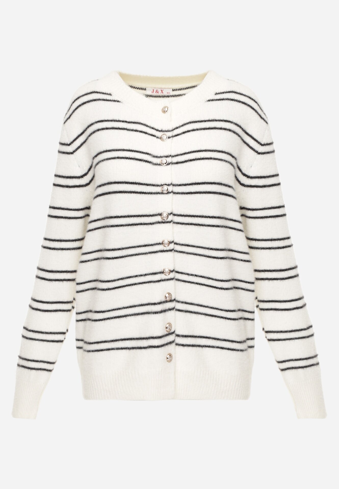 j&x Cardigan descheiat cu bumbac și lână decorat cu dungi Corelie Bej deschis