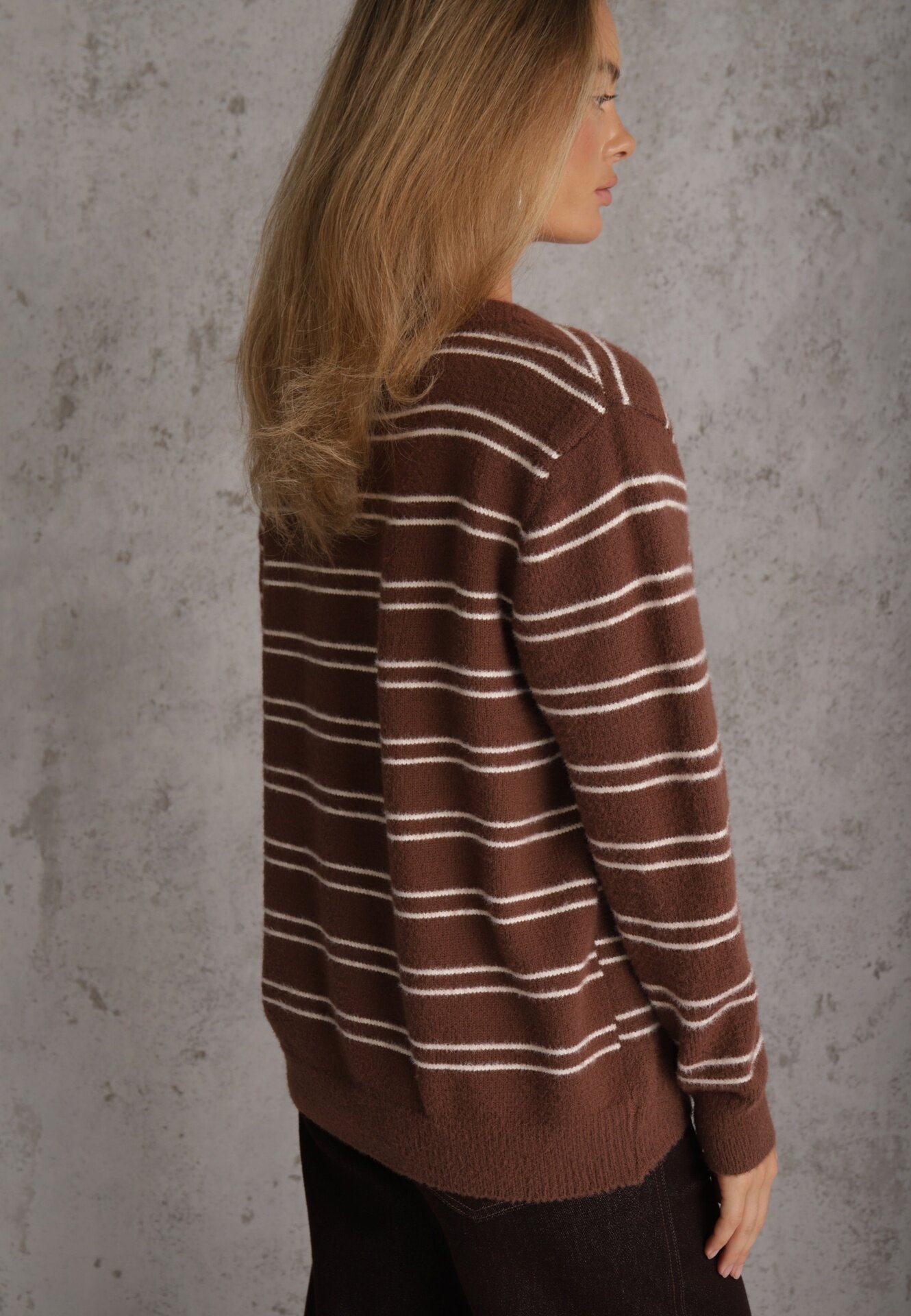 j&x Cardigan descheiat cu bumbac și lână decorat cu dungi Corelie Maro