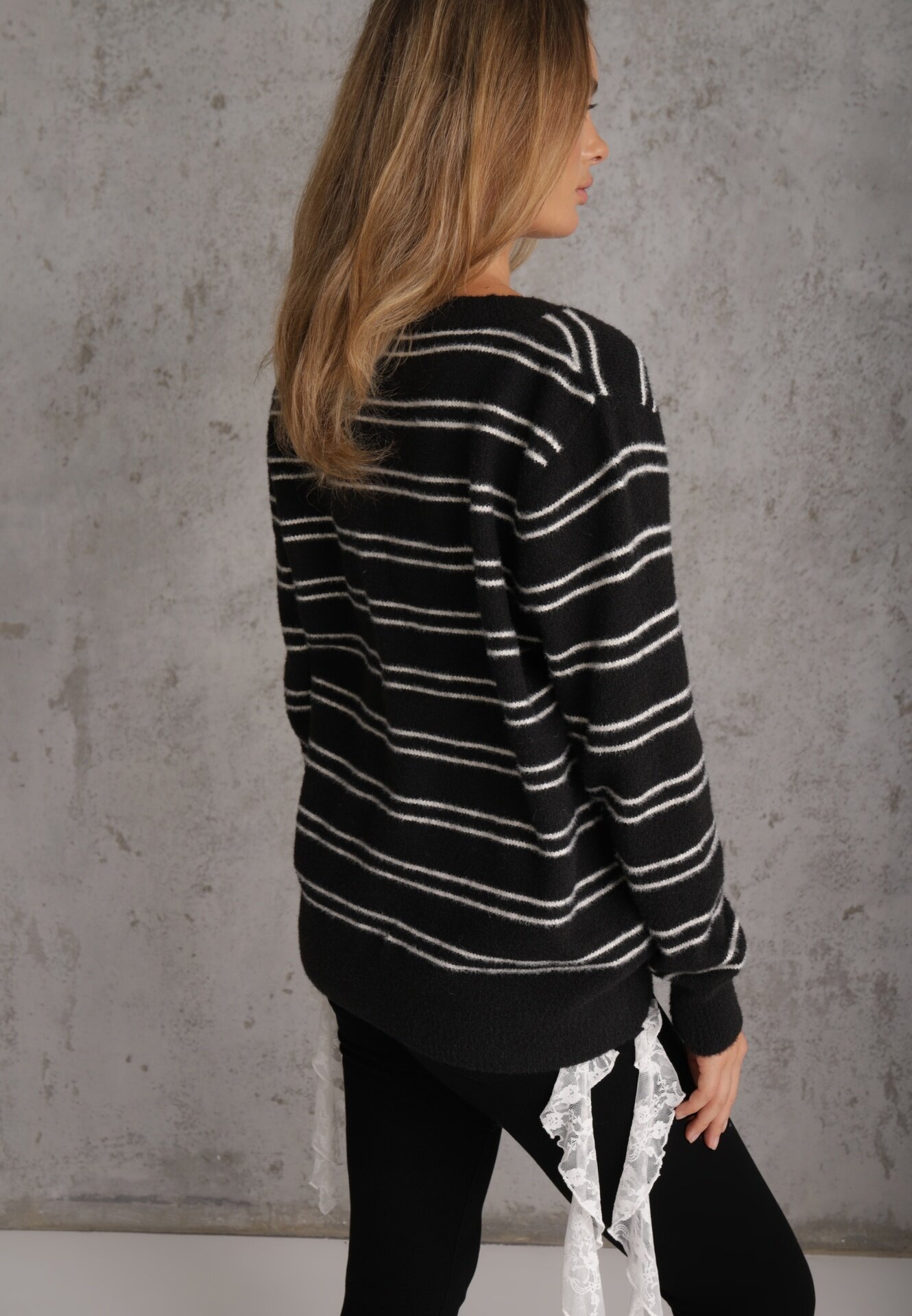 j&x Cardigan descheiat cu bumbac și lână decorat cu dungi Corelie Negru