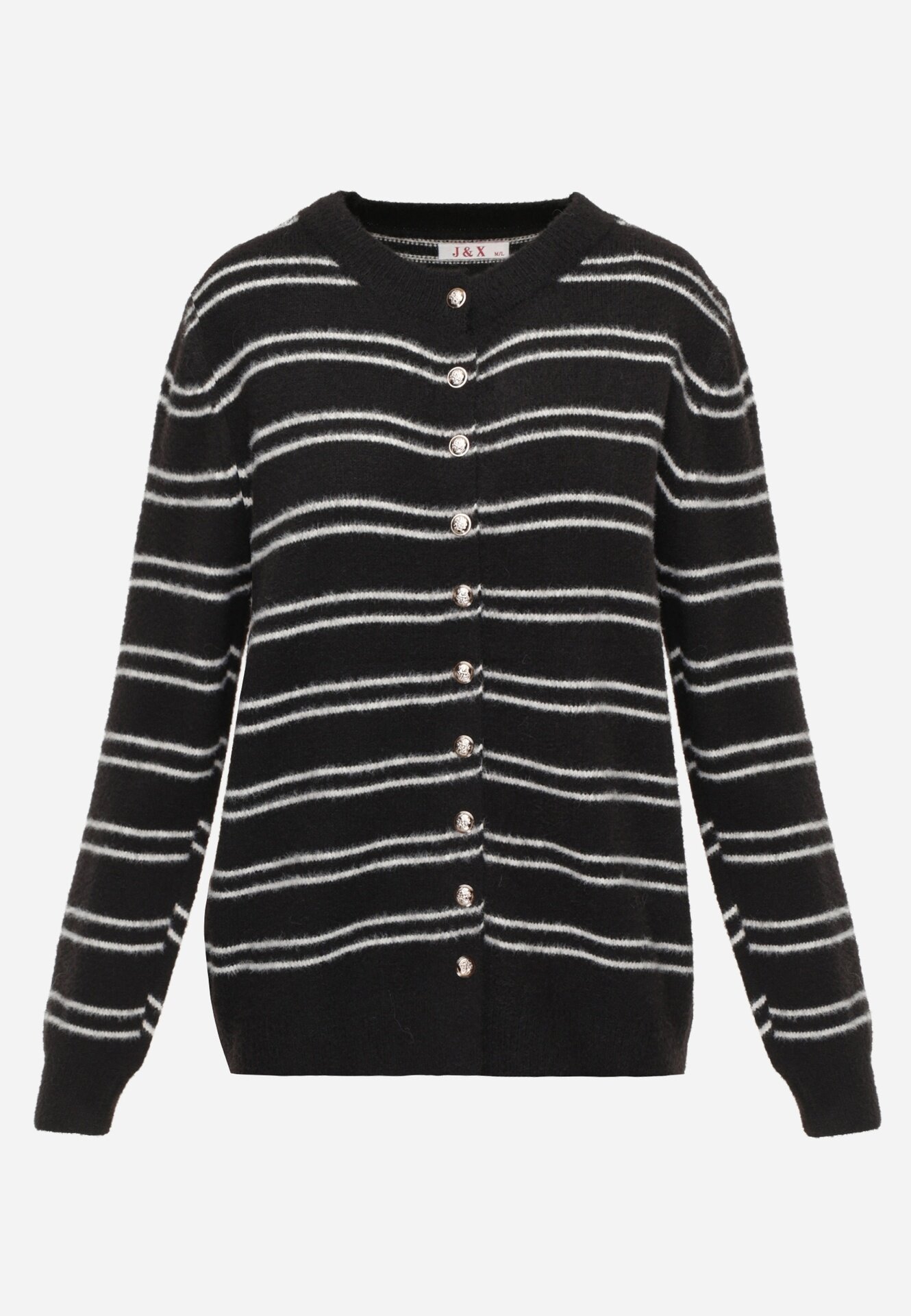 j&x Cardigan descheiat cu bumbac și lână decorat cu dungi Corelie Negru