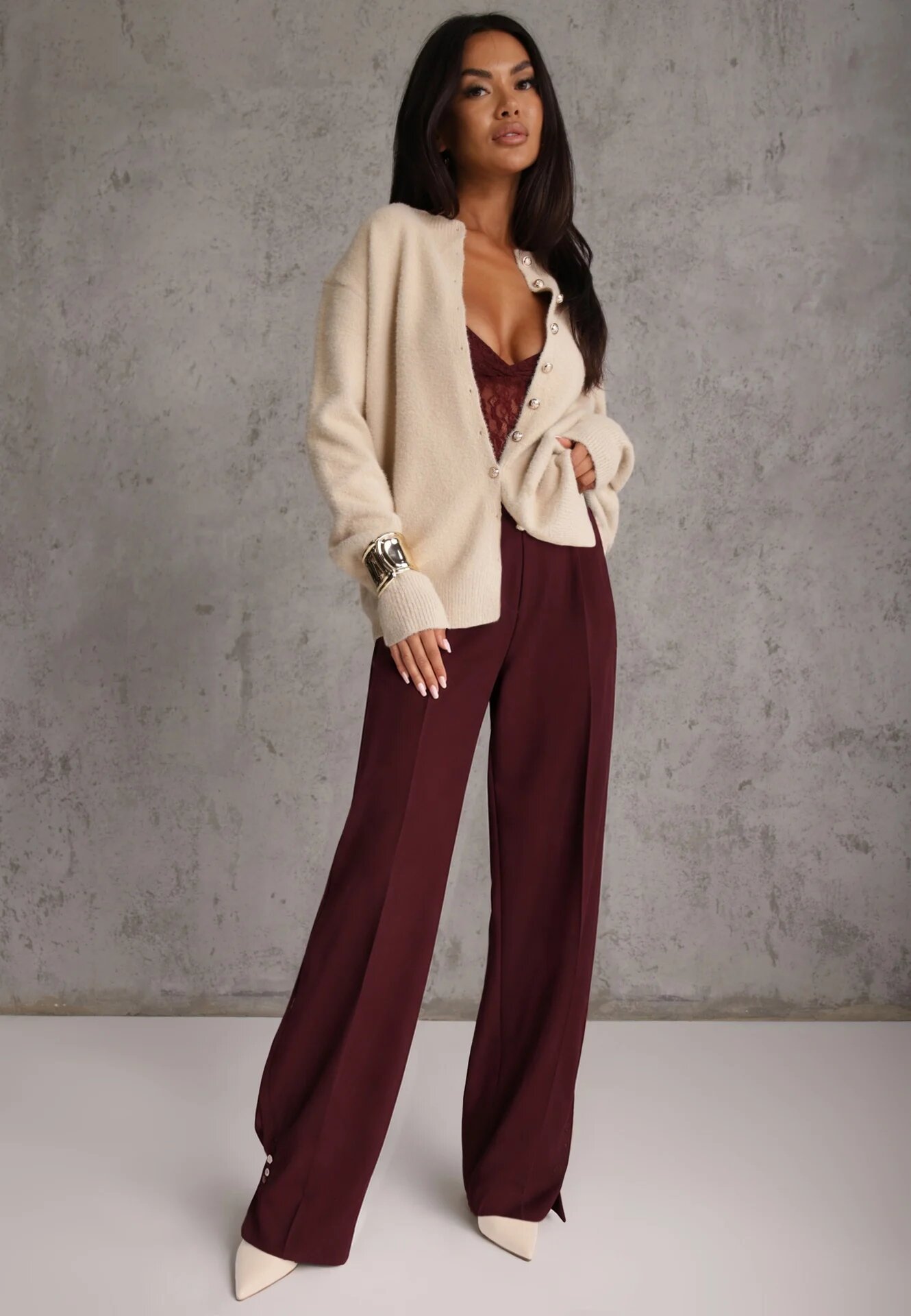 j&x Cardigan descheiat cu nasturi metalici Vizma Bej Bej
