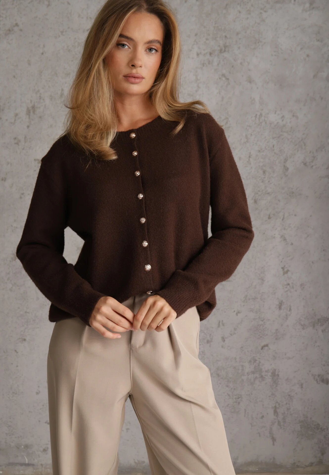 j&x Cardigan descheiat cu nasturi metalici Vizma Bej Maro