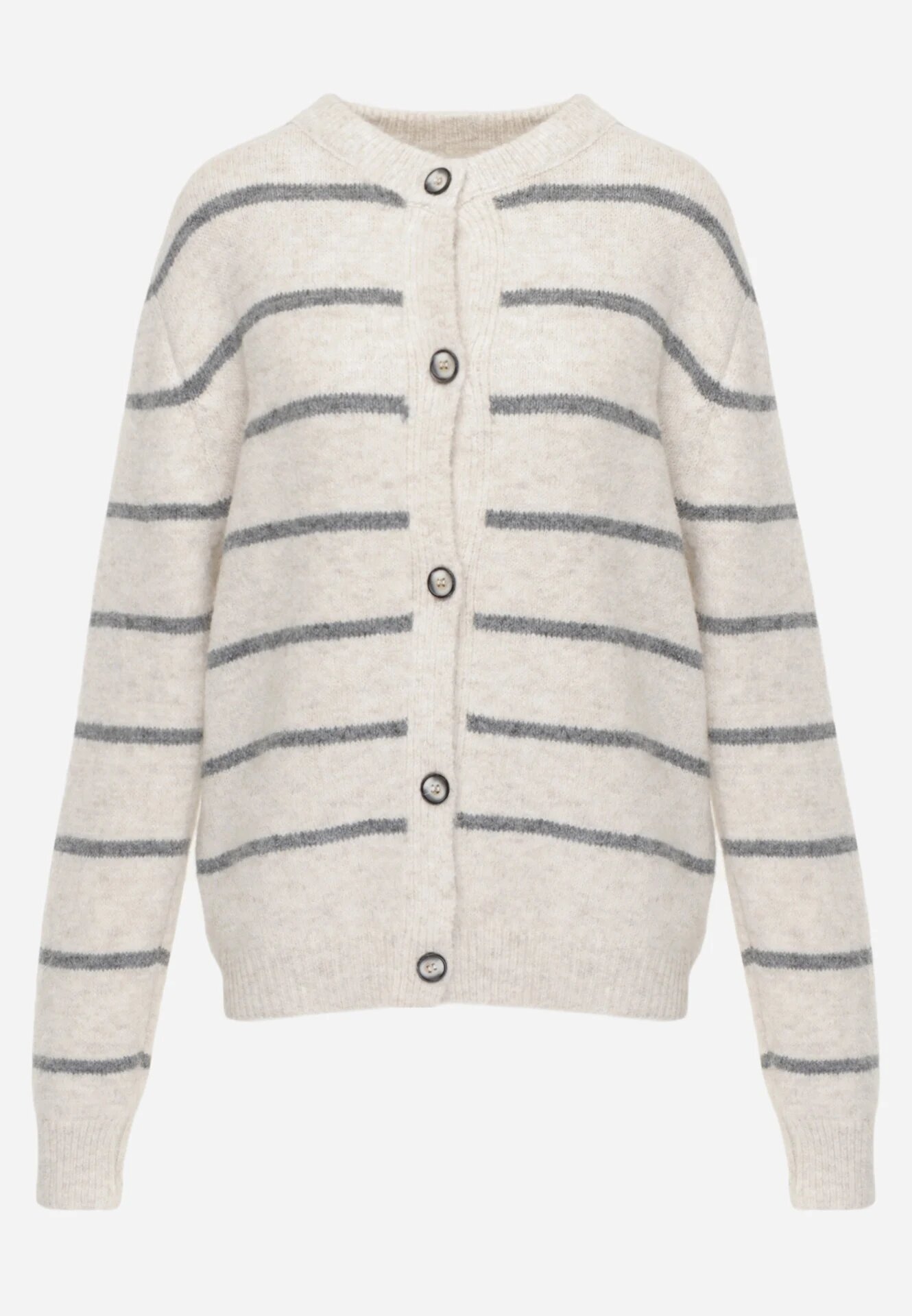 j&x Cardigan din bumbac și lână merinos cu nasturi decorat cu dungi Forgann Bej deschis