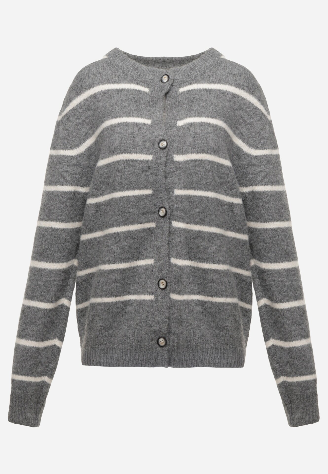 j&x Cardigan din bumbac și lână merinos cu nasturi decorat cu dungi Forgann Gri