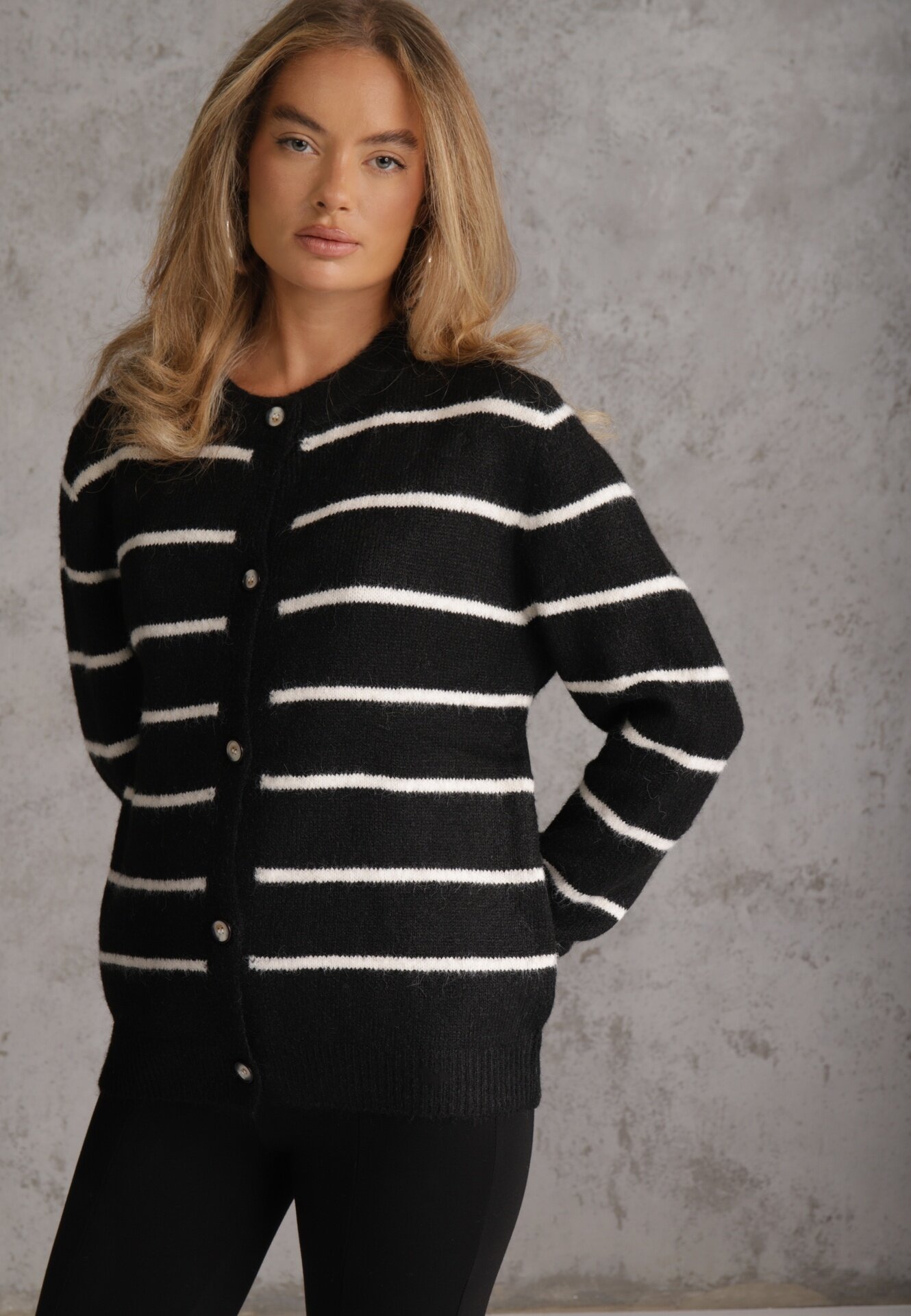 j&x Cardigan din bumbac și lână merinos cu nasturi decorat cu dungi Forgann Negru