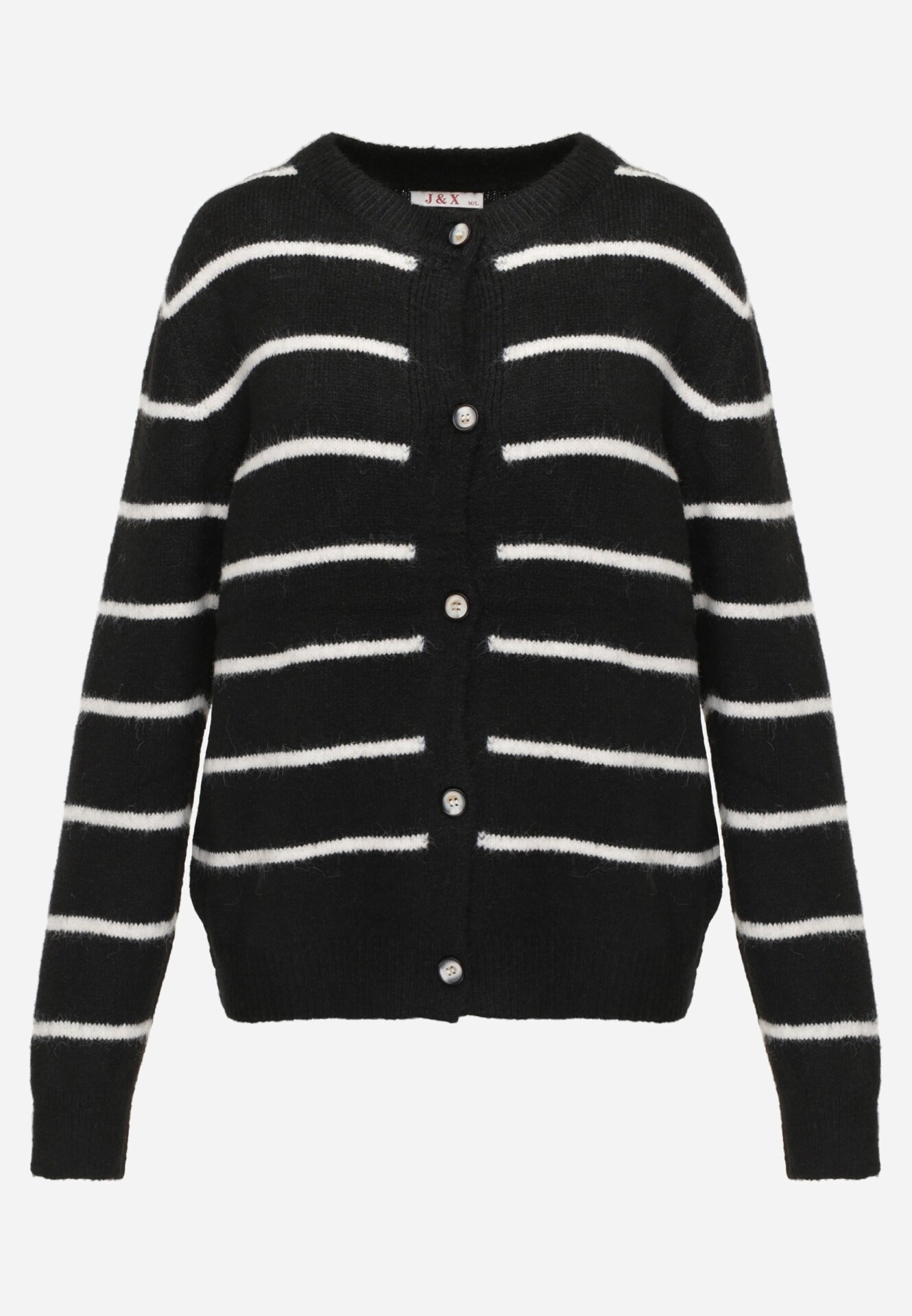 j&x Cardigan din bumbac și lână merinos cu nasturi decorat cu dungi Forgann Negru