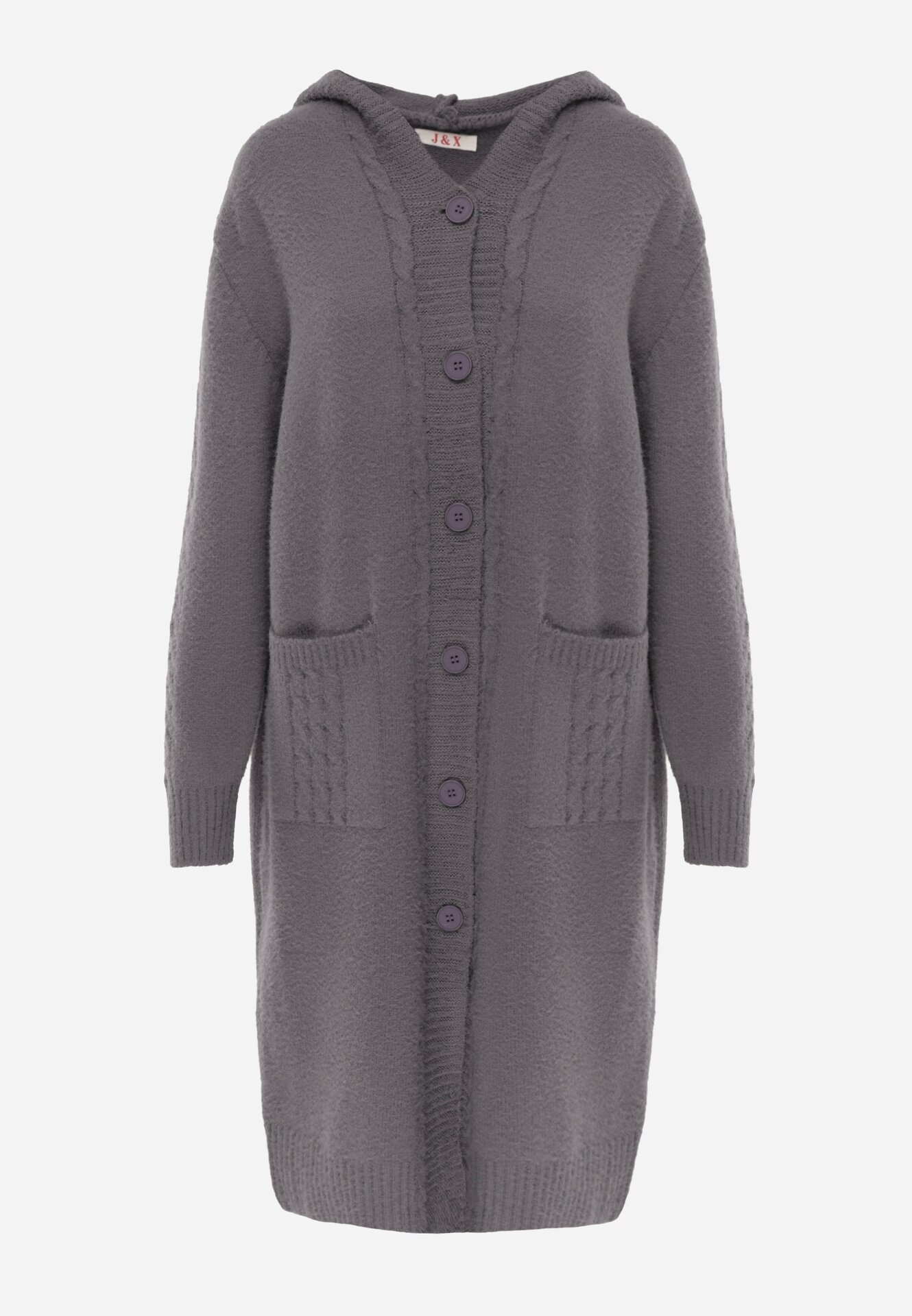 j&x Cardigan din lână cu croială lungă cu nasturi și cu glugă Radonla Gri