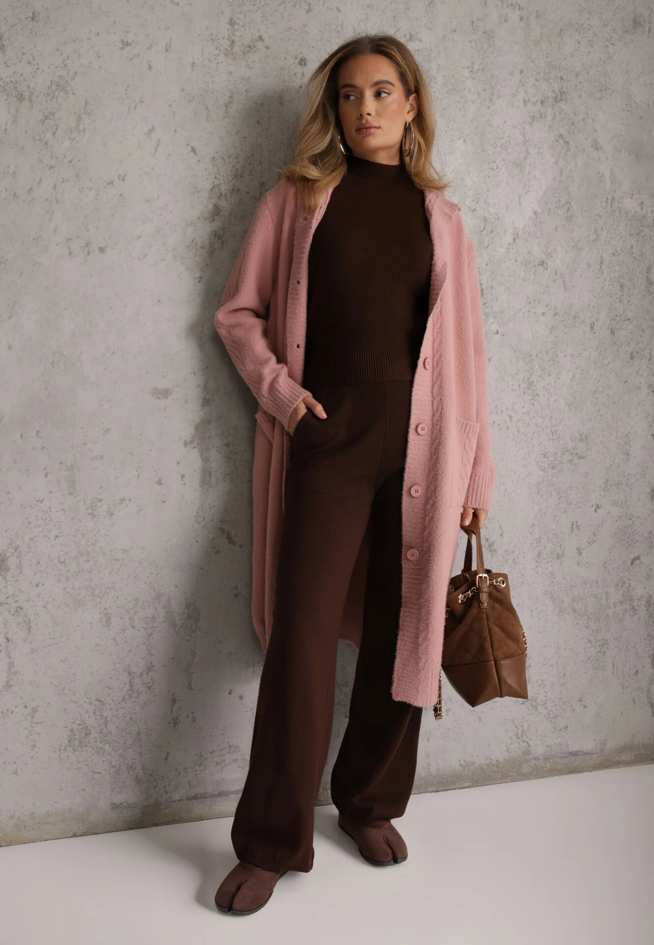 j&x Cardigan din lână cu croială lungă cu nasturi și cu glugă Radonla Roz