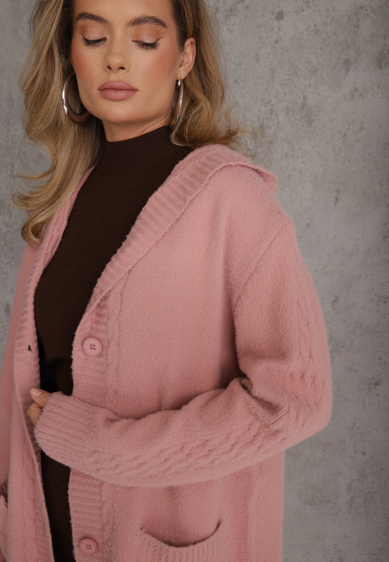 j&x Cardigan din lână cu croială lungă cu nasturi și cu glugă Radonla Roz