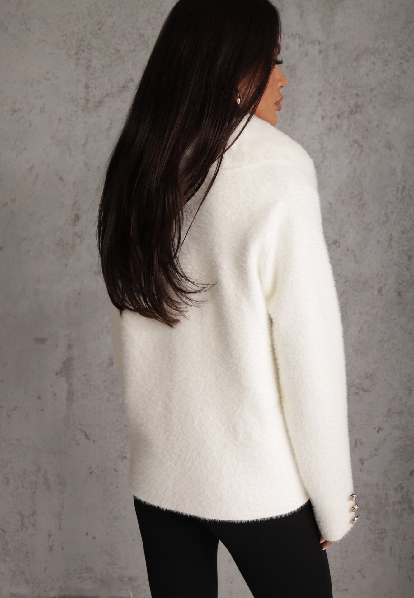 j&x Cardigan elegant cu lână nasturi metalici și blăniță artificială Lalistu Alb