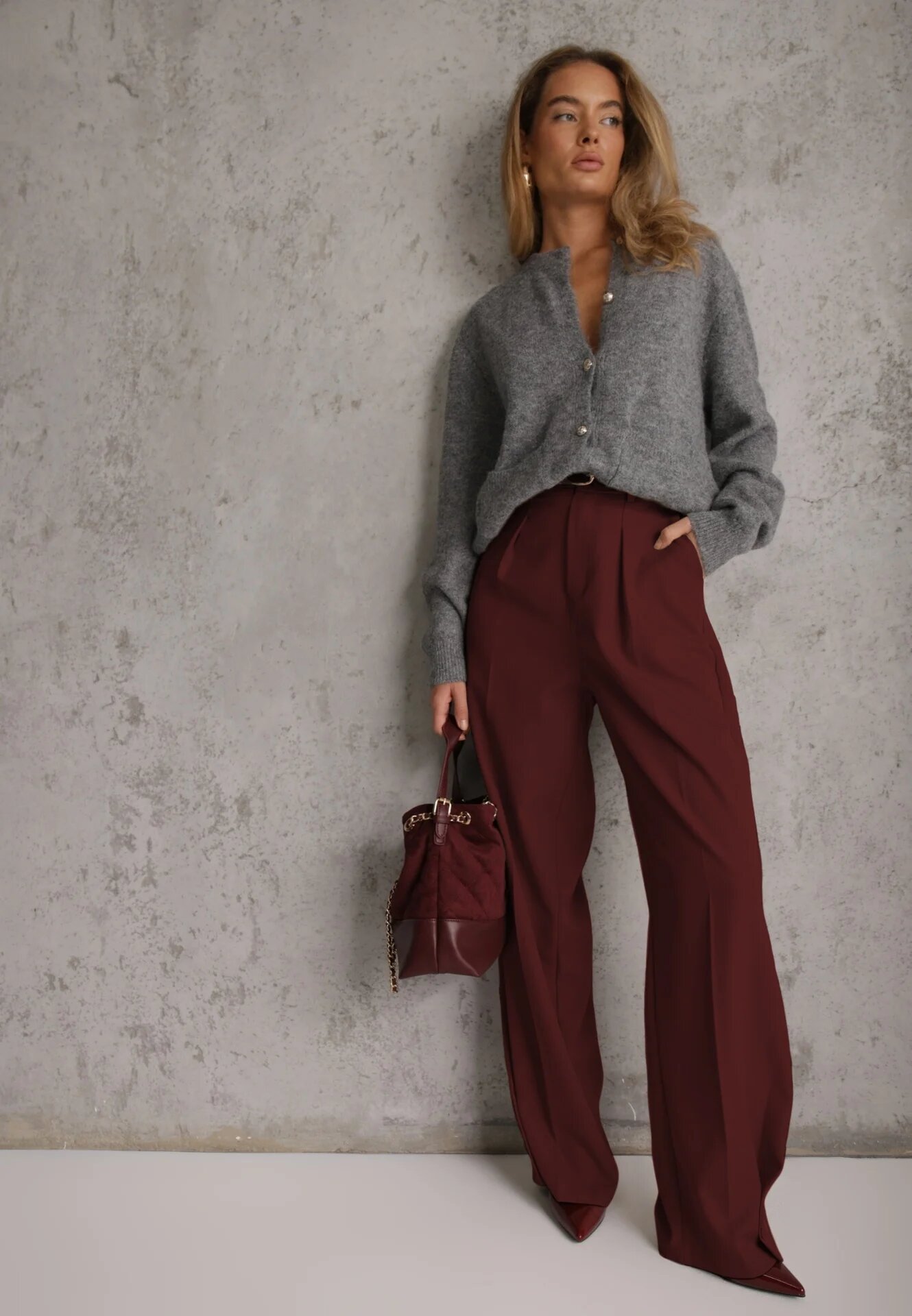 j&x Cardigan elegant din lână și bumbac cu nasturi și buzunare decorative Anubassa Gri