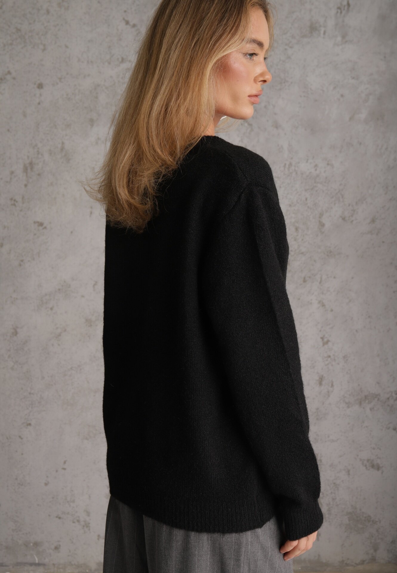 j&x Cardigan elegant din lână și bumbac cu nasturi și buzunare decorative Anubassa Negru