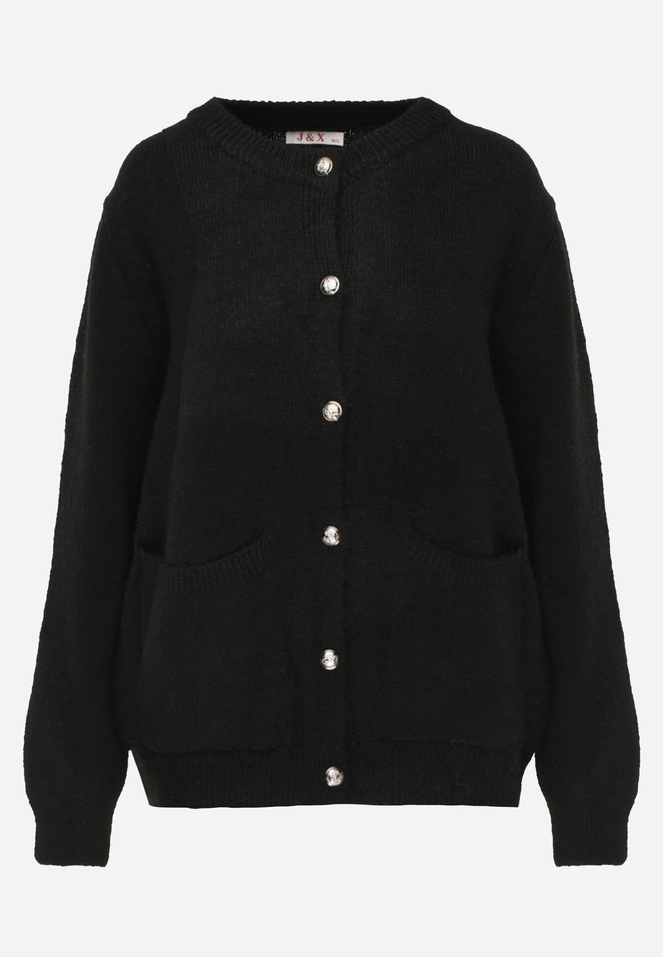 j&x Cardigan elegant din lână și bumbac cu nasturi și buzunare decorative Anubassa Negru