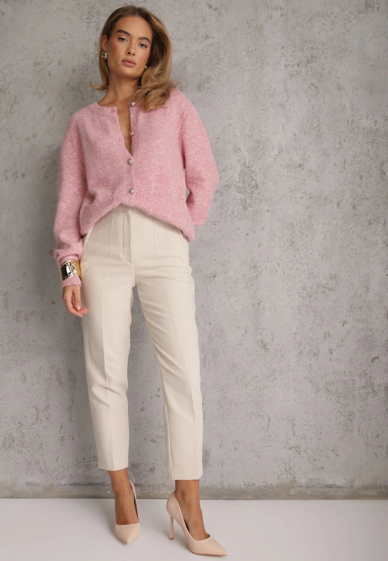 j&x Cardigan elegant din lână și bumbac cu nasturi și buzunare decorative Anubassa Roz