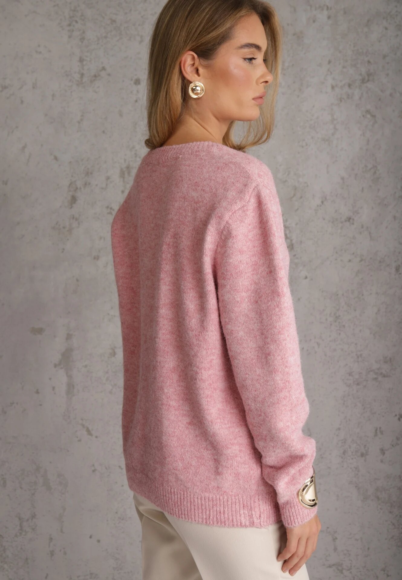 j&x Cardigan elegant din lână și bumbac cu nasturi și buzunare decorative Anubassa Roz