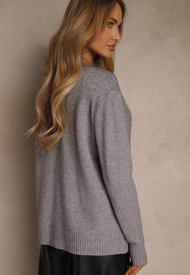 j&x Cardigan Gri cu Bumbac și Model în relief Reisina