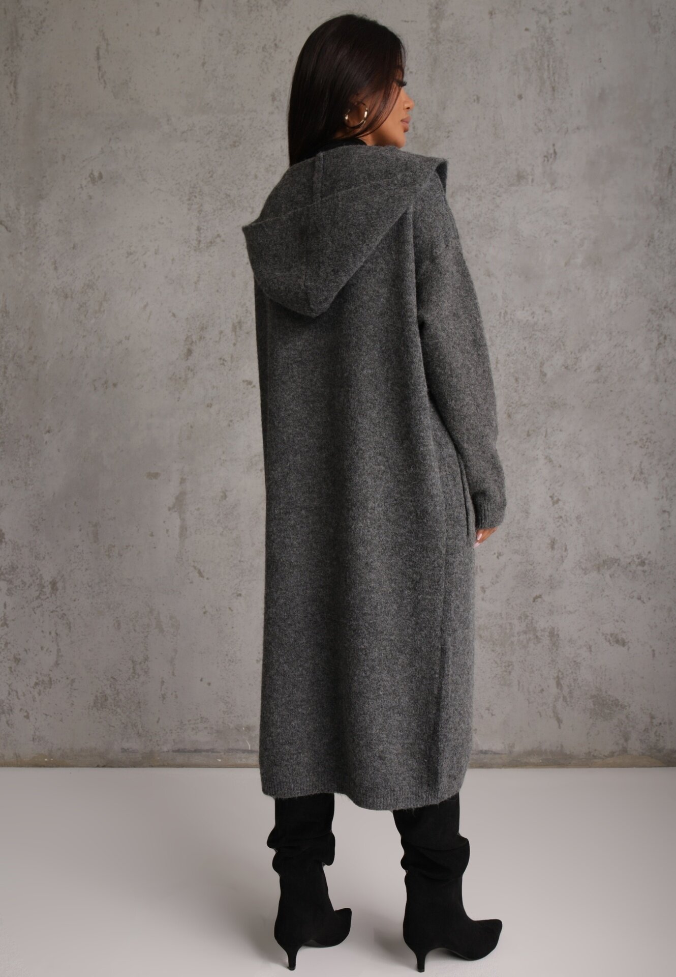 j&x Cardigan maxi neîncheiat cu lână cu glugă și broșă cu lanț Minvelda Gri închis