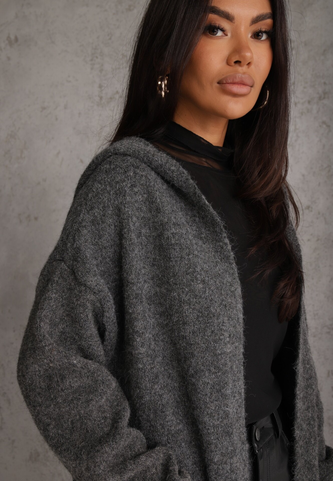 j&x Cardigan maxi neîncheiat cu lână cu glugă și broșă cu lanț Minvelda Gri închis