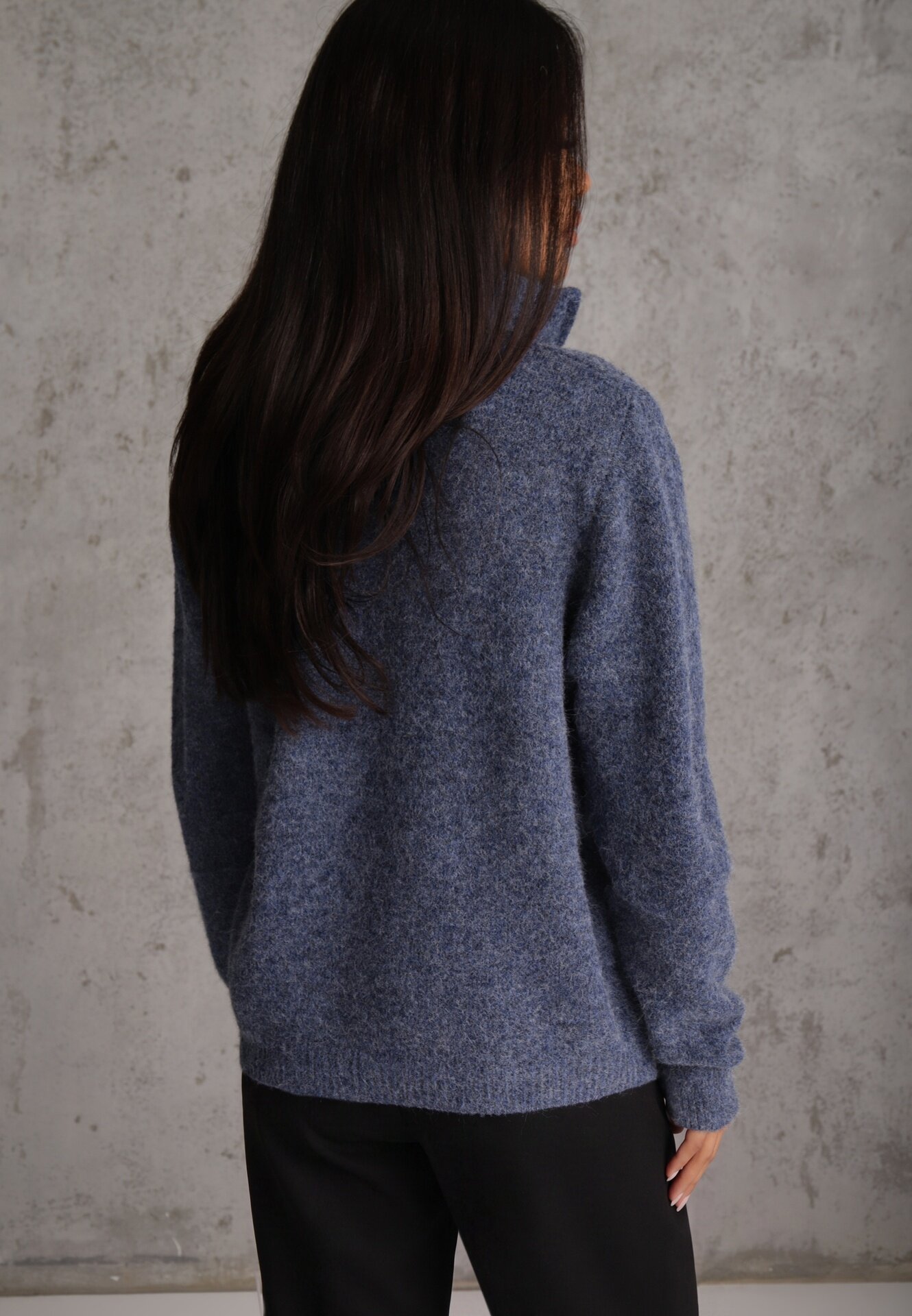 j&x Cardigan minimalist cu guler tip tunică din lână și bumbac cu fermoar Indine Albastru
