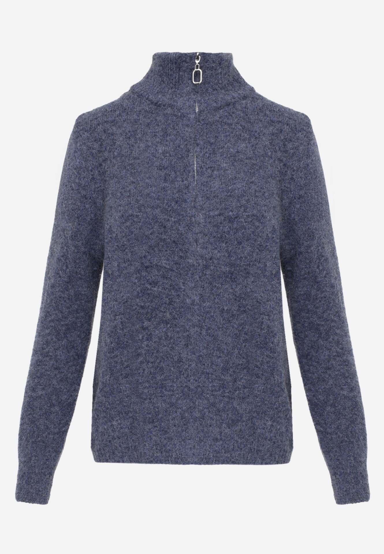 j&x Cardigan minimalist cu guler tip tunică din lână și bumbac cu fermoar Indine Albastru