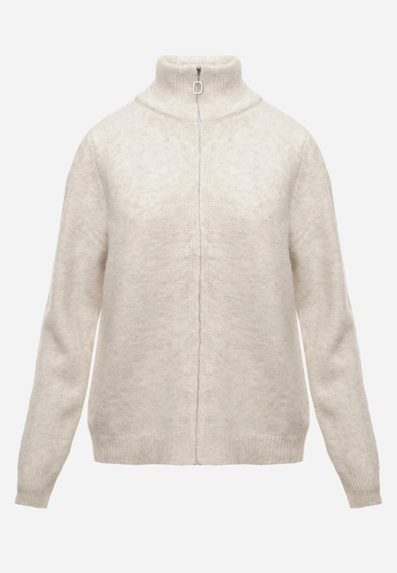 j&x Cardigan minimalist cu guler tip tunică din lână și bumbac cu fermoar Indine Bej deschis