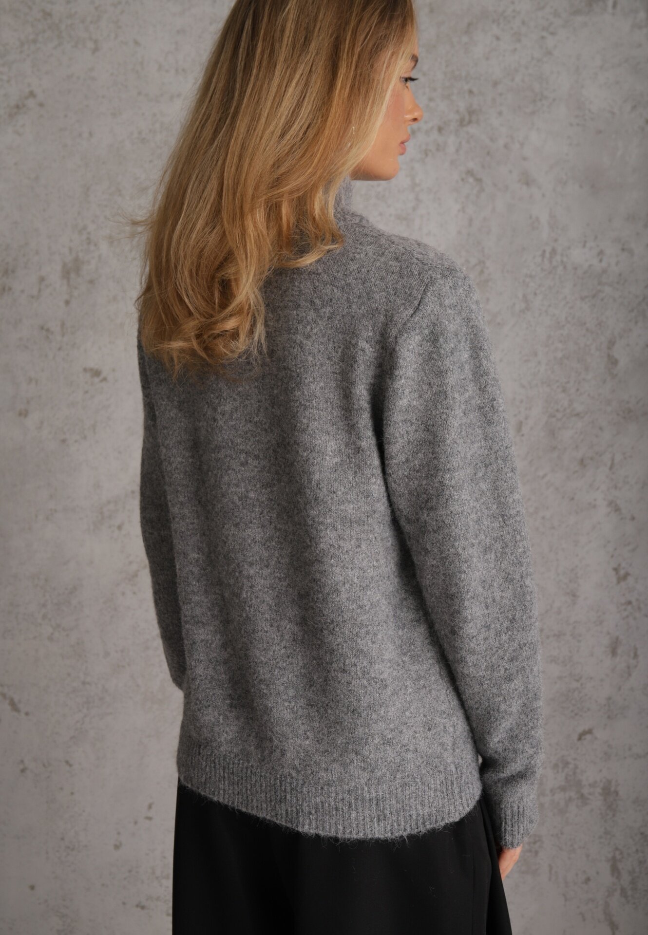 j&x Cardigan minimalist cu guler tip tunică din lână și bumbac cu fermoar Indine Gri