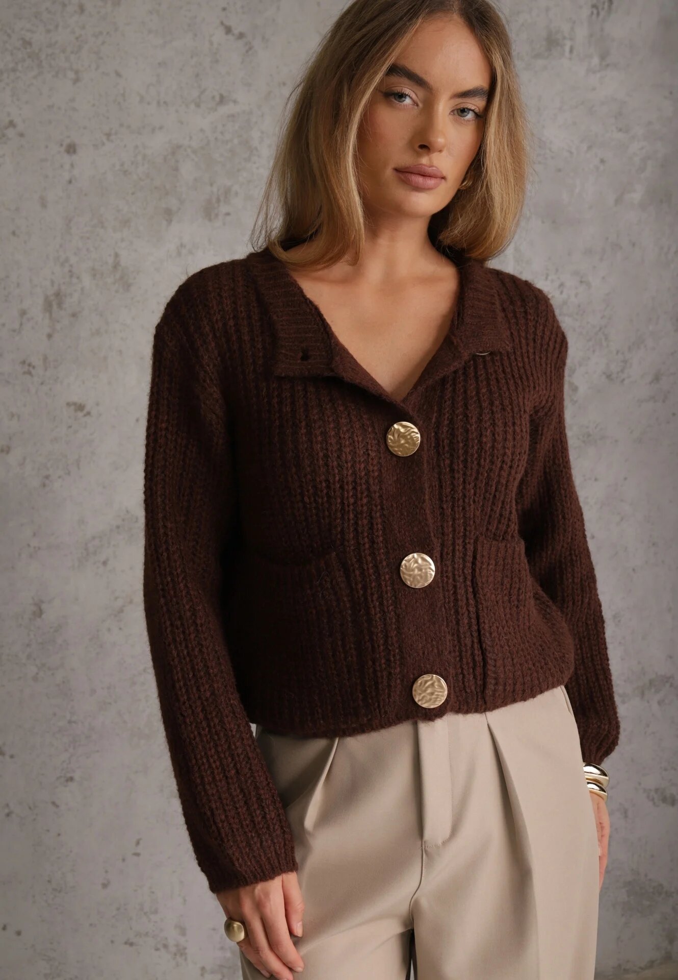 j&x Cardigan oversized cu lână și nasturi decorativi Anollis Maro