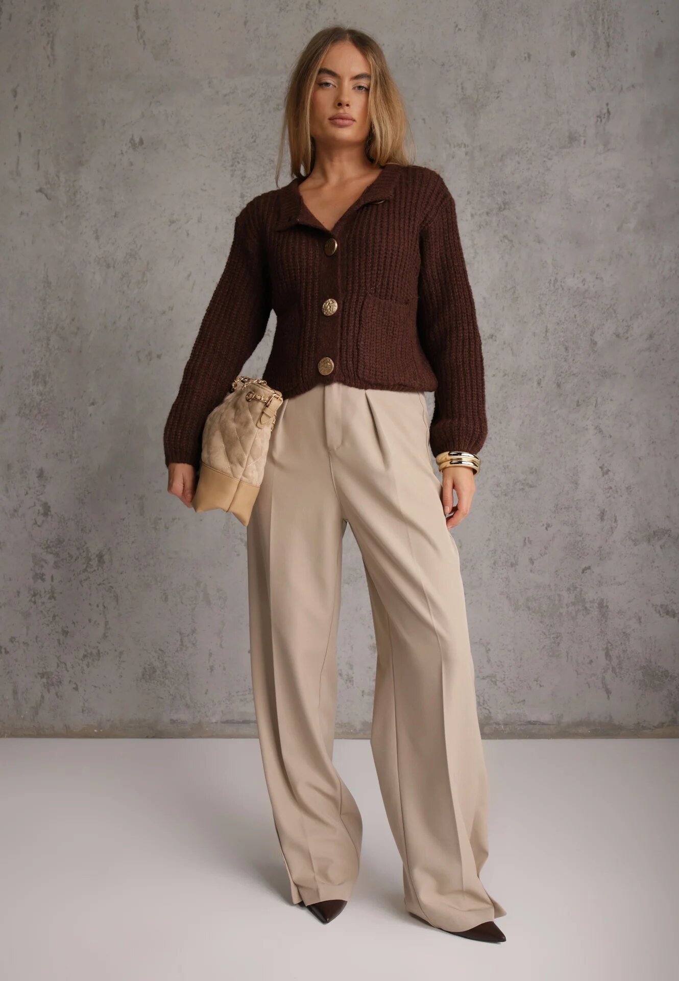 j&x Cardigan oversized cu lână și nasturi decorativi Anollis Maro