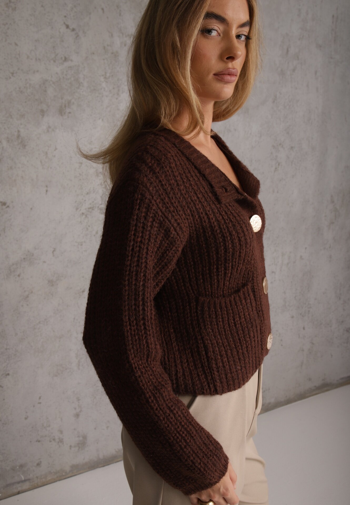 j&x Cardigan oversized cu lână și nasturi decorativi Anollis Maro