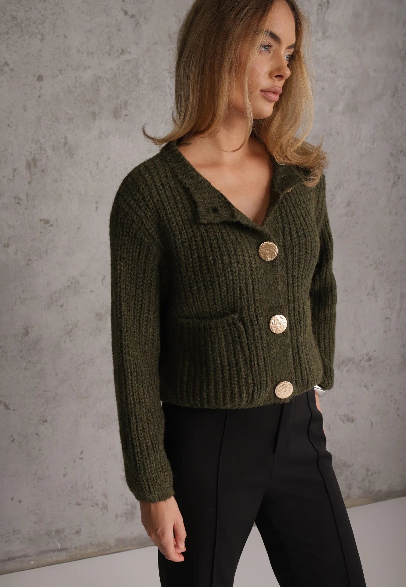 j&x Cardigan oversized cu lână și nasturi decorativi Anollis Verde