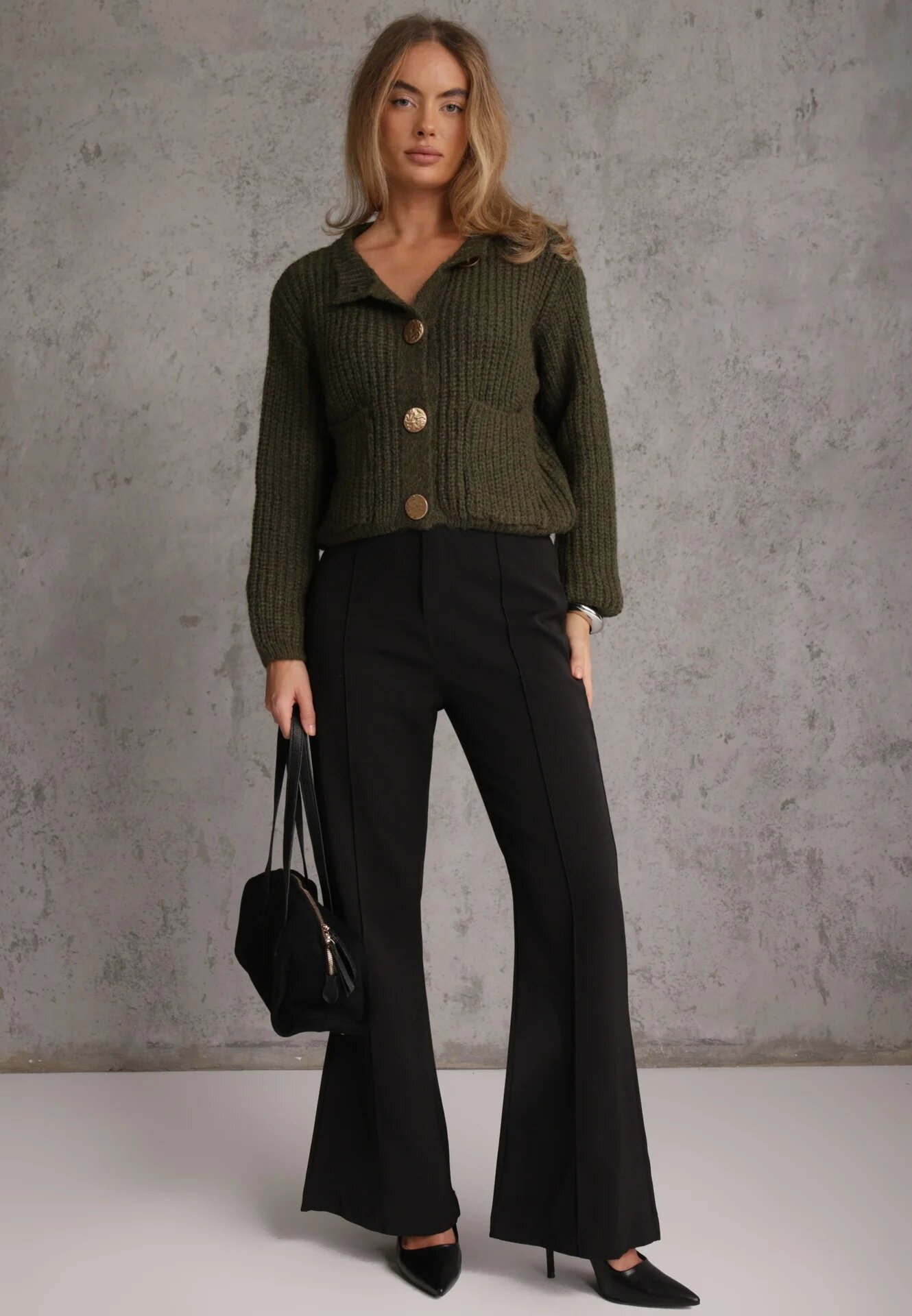 j&x Cardigan oversized cu lână și nasturi decorativi Anollis Verde